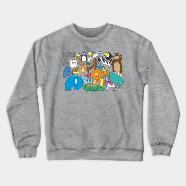 Zoo Animal Hand DRawn Crewneck Sweatshirt by Mako Design 